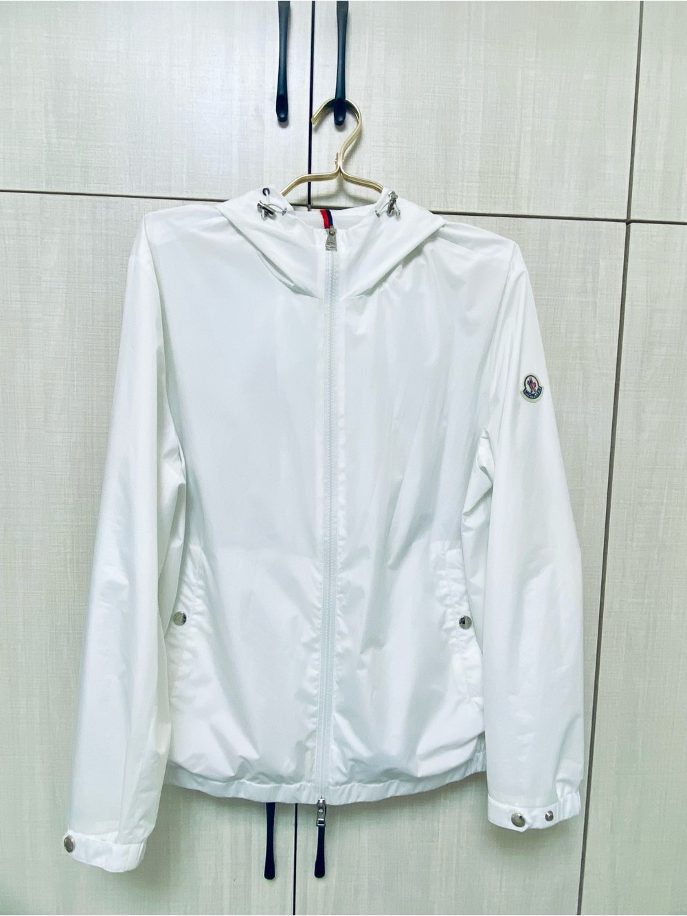 Moncler White Men Lightweight Hooded Windbreaker Size L